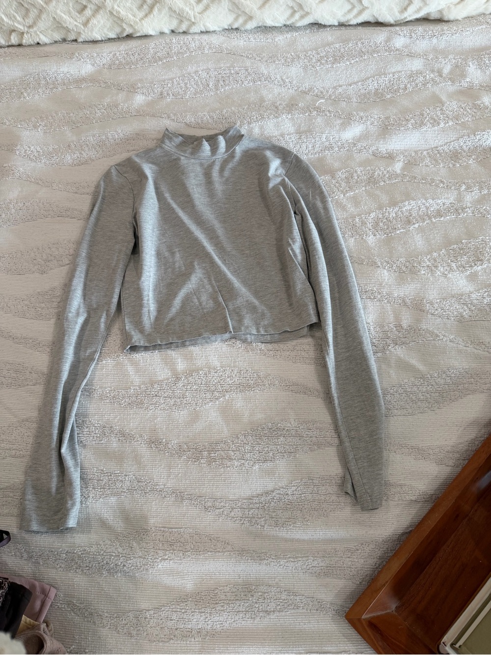 Zara Light Gray Cropped Mock Neck Long Sleeve Top
